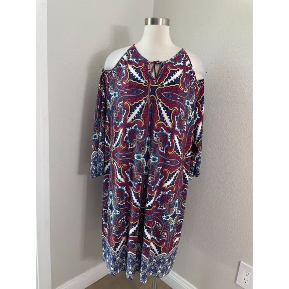 NEW Chicos Womens Plus XXL Paisley Shift Dress Cold Shoulder Stretch - Picture 1 of 9